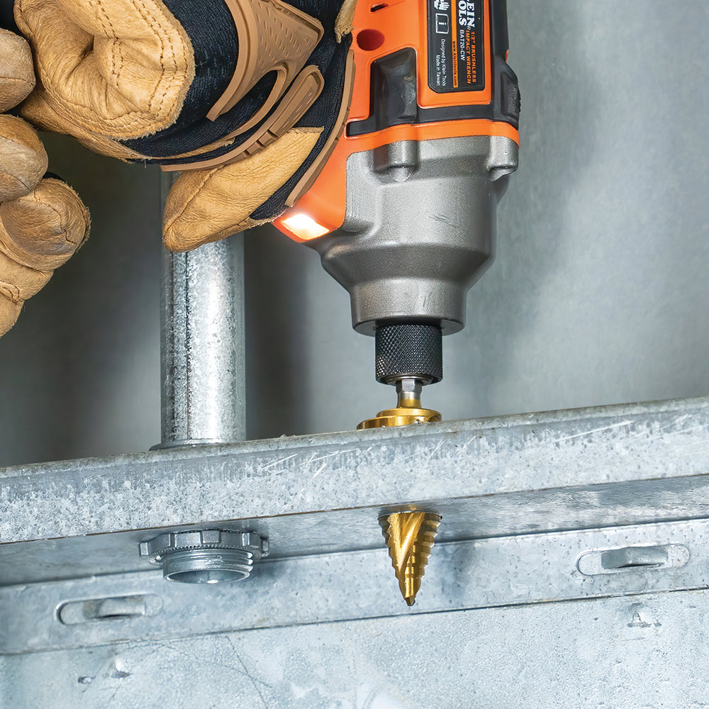Klein Tools 25960 | 3-Step Drill Bit, Double-Fluted, 7/8-Inch to 1-3/8-Inch