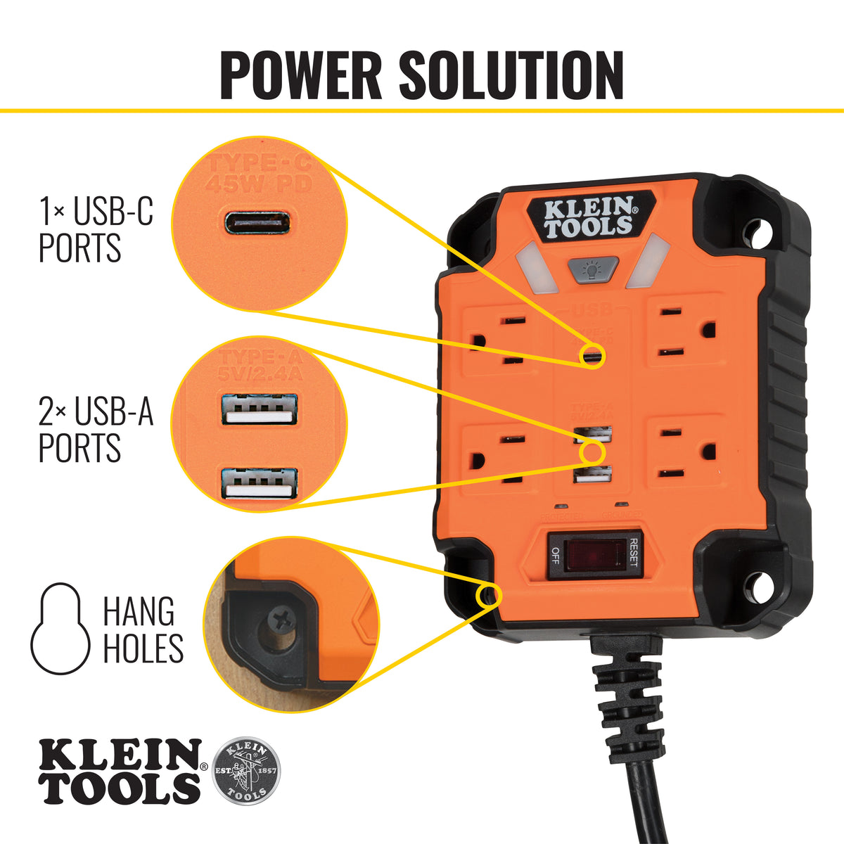 Klein Tools 29601 | PowerBox 1, Magnetic Mounted Power Strip with Integrated LED Lights