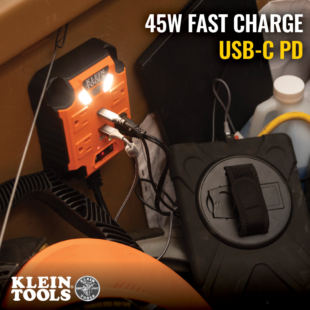 Klein Tools 29601 | PowerBox 1, Magnetic Mounted Power Strip with Integrated LED Lights