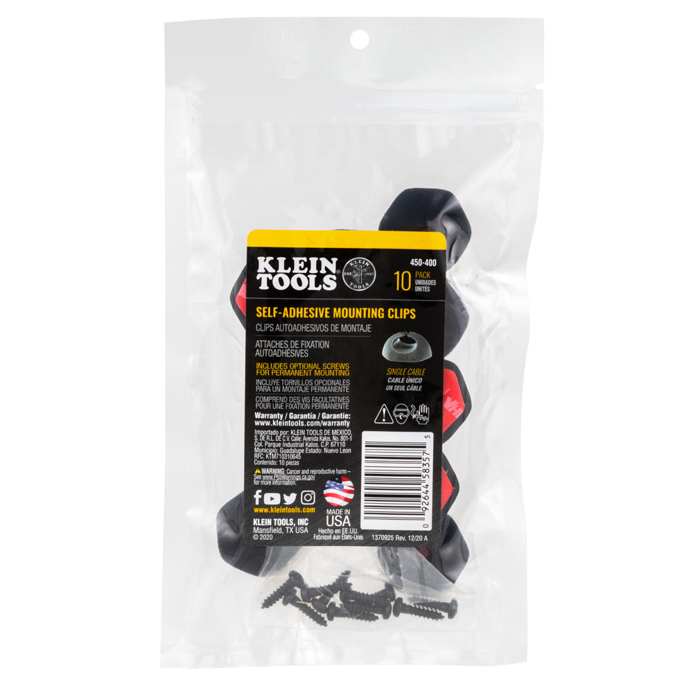 Klein Tools 450-410 | Self-Adhesive Cable Mounting Clips, 3-Slot (10-Pack)