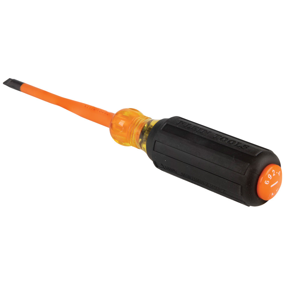 Klein Tools 6924INS | Slim-Tip Insulated Screwdriver, 1/4-Inch Cabinet, 4-Inch Round Shank
