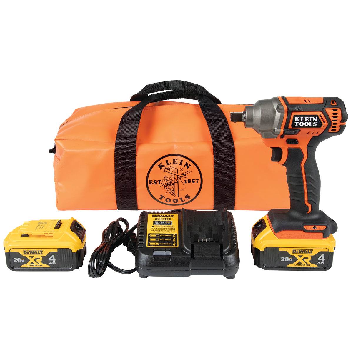 Klein Tools BAT20CW1 | Battery-Operated Compact Impact Wrench, 1/2-Inch Detent Pin, Full Kit