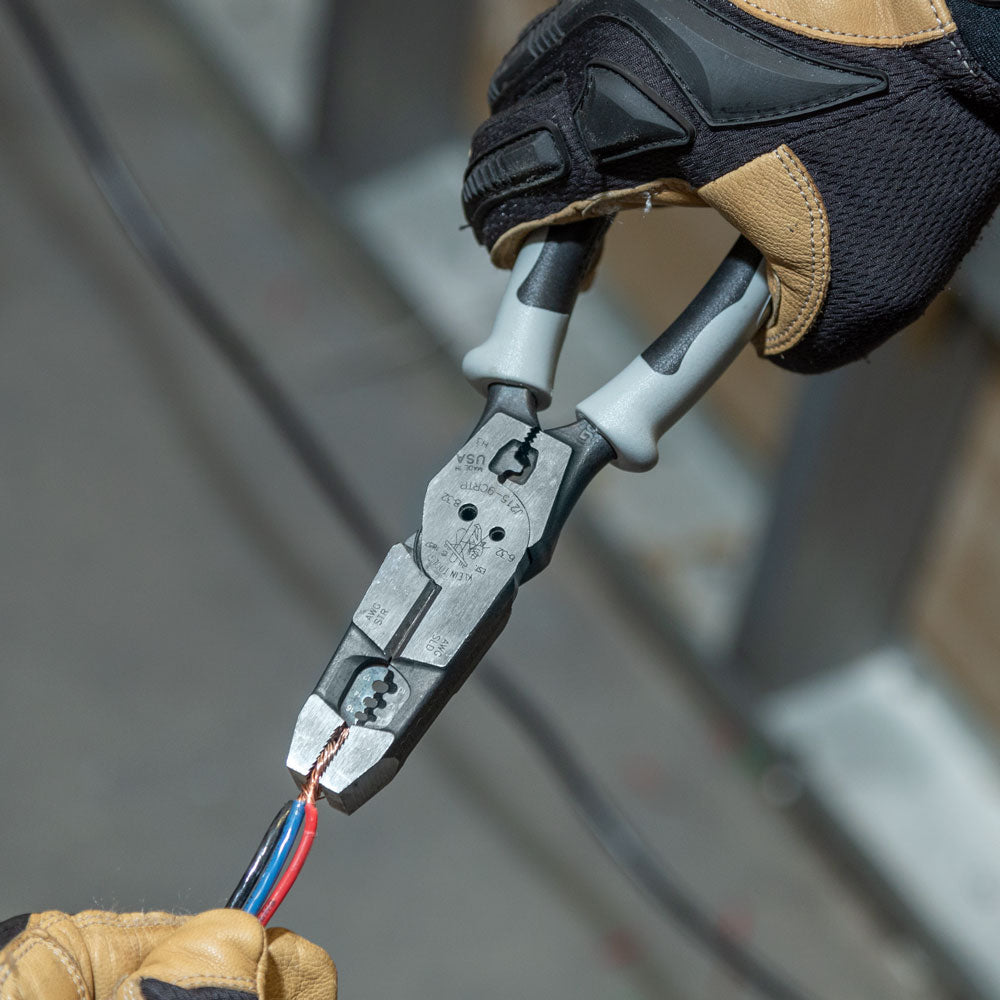 Klein Tools J2159CRTP | Hybrid Pliers with Crimper, Fish Tape Puller and Wire Stripper