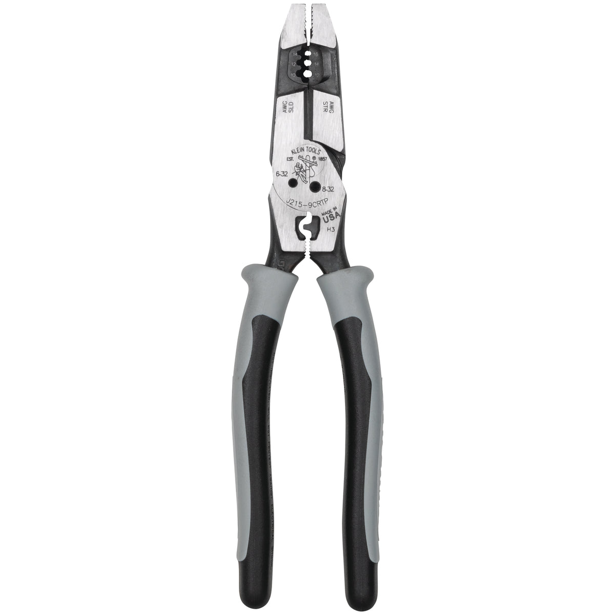 Klein Tools J2159CRTP | Hybrid Pliers with Crimper, Fish Tape Puller and Wire Stripper