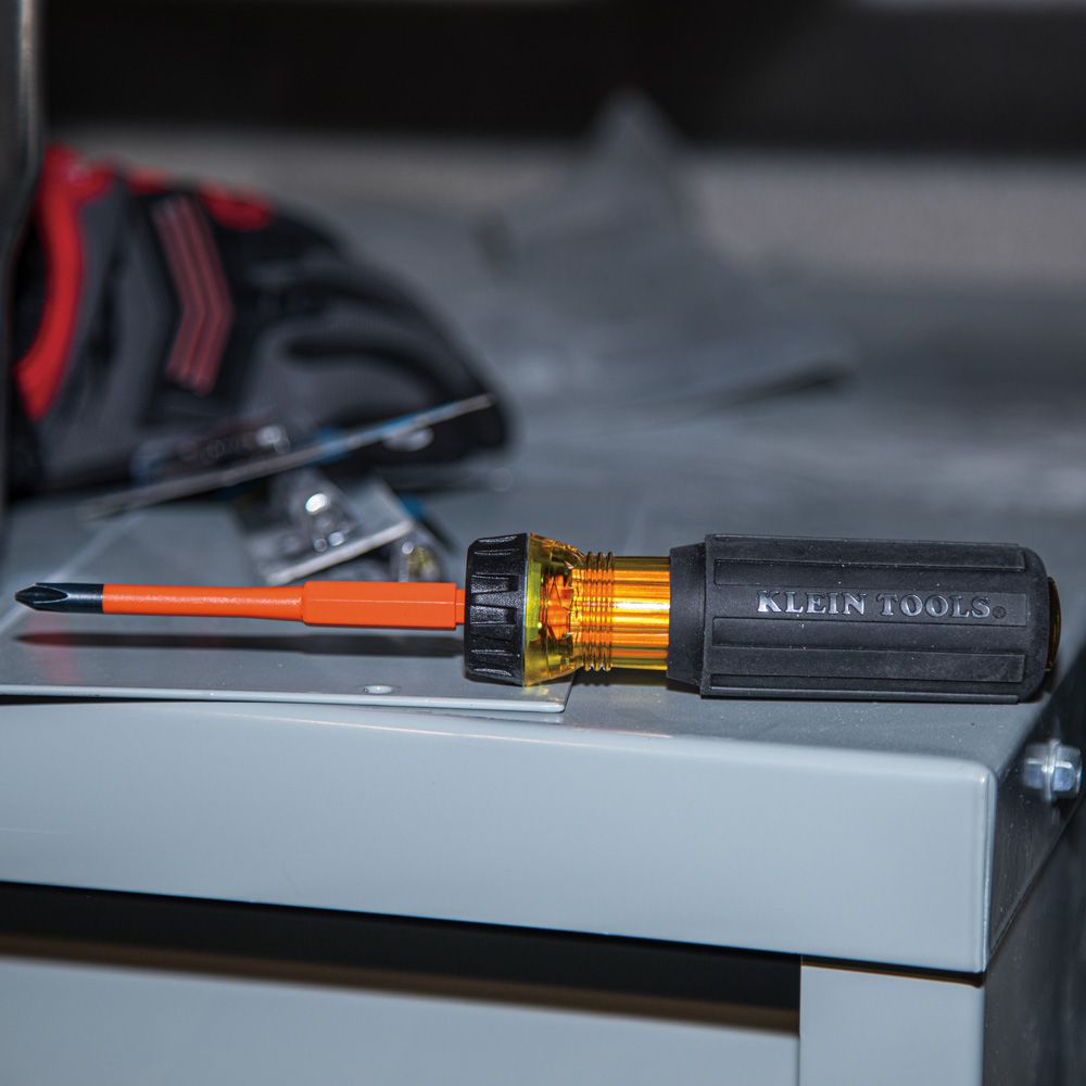 Klein Tools 32286 | Flip-Blade Insulated Screwdriver, 2-in1, Phillips Bit 1, Slotted Bit 3/16-Inch