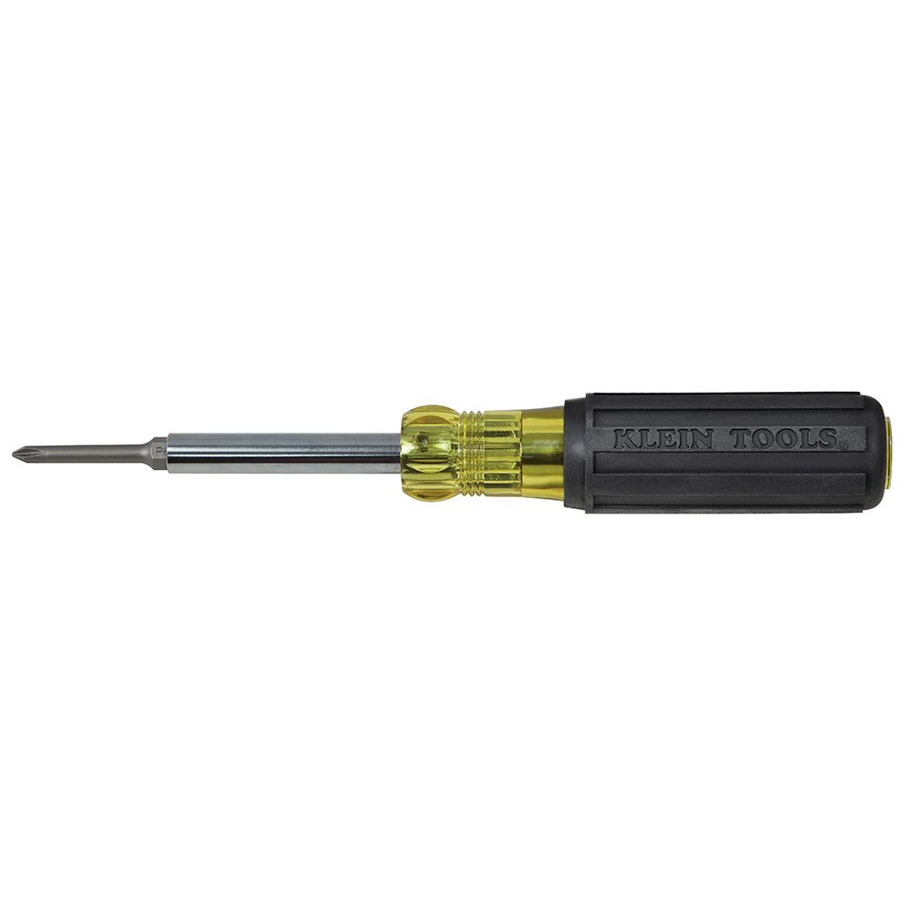 Klein Tools 32560 | Multi-Bit Screwdriver / Nut Driver, 6-in-1, Extended Reach, Phillip, Slotted, Square