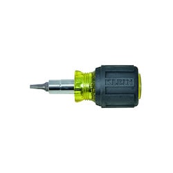 Klein Tools 32562 | Multi-Bit Screwdriver / Nut Driver, 6-in-1, Stubby, Philips, Slotted, Square Bits