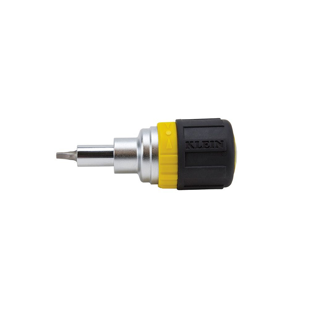 Klein Tools 32594 | Multi-Bit Ratcheting Screwdriver, 6-in-1, Stubby, Phillips, Slotted, Square, Nut Bits