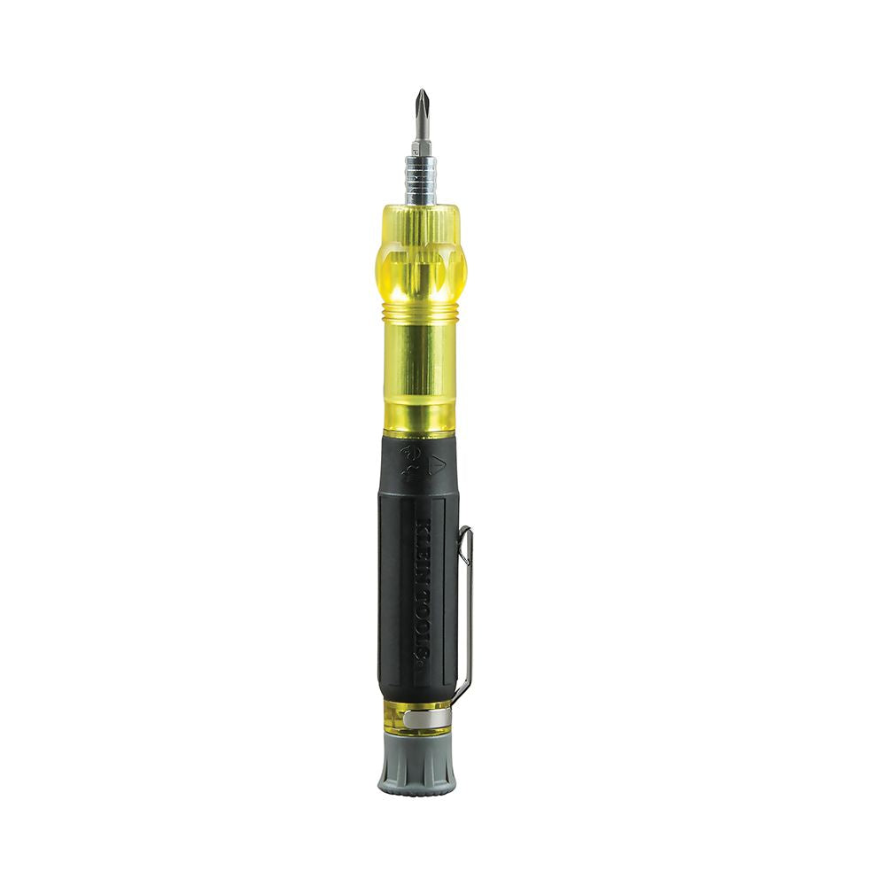 Klein Tools 32613 | HVAC Pocket Screwdriver, 3-in-1, Phillips, Slotted, Schrader Bits