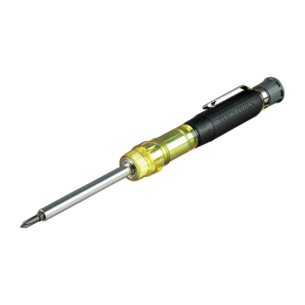 Klein Tools 32613 | HVAC Pocket Screwdriver, 3-in-1, Phillips, Slotted, Schrader Bits