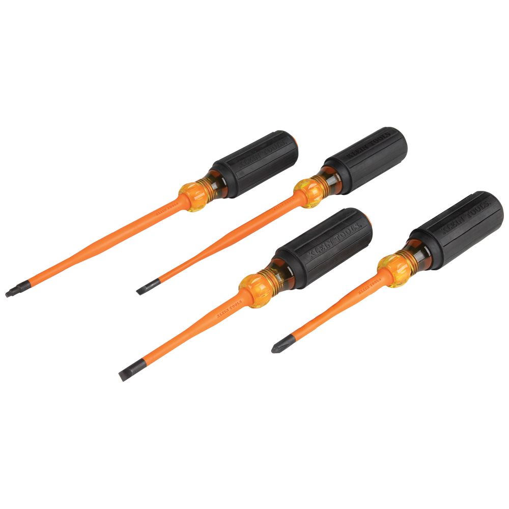 Klein Tools 33734INS | Screwdriver Set, Slim-Tip Insulated Phillips, Cabinet, Square, 4-Piece