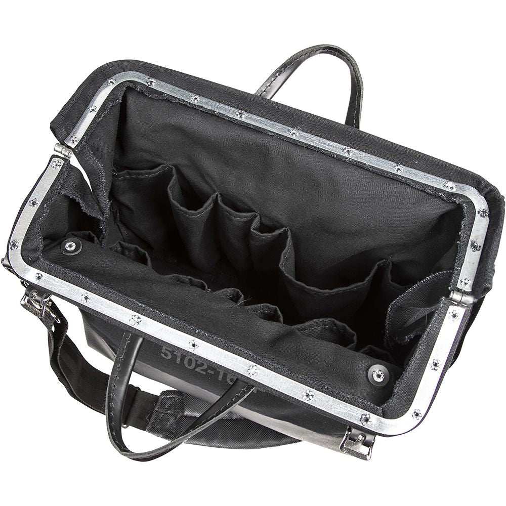 Klein Tools 510216SPBLK | Deluxe Tool Bag, Black Canvas, 13 Pockets, 16-Inch