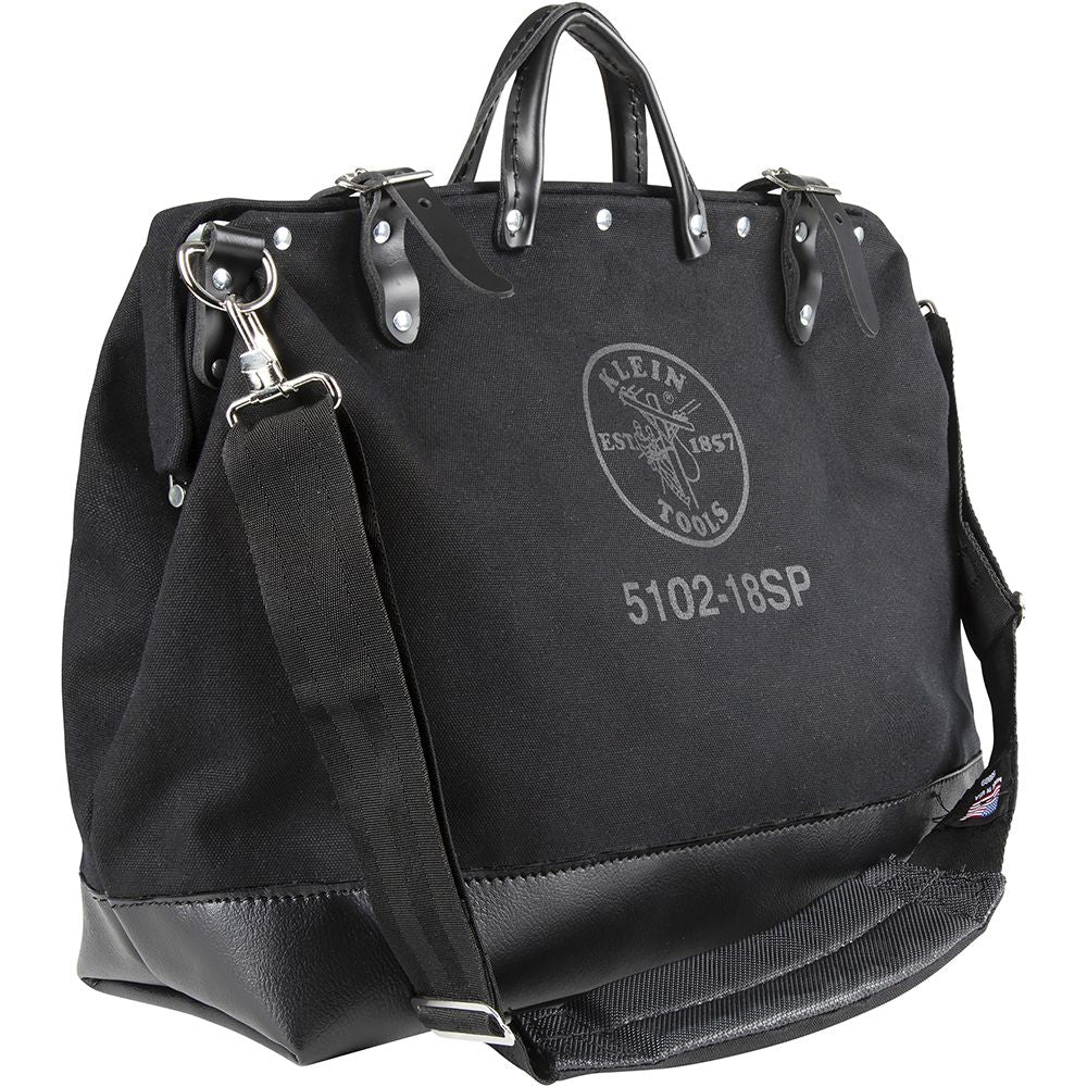 Klein Tools 510218SPBLK | Deluxe Tool Bag, Black Canvas, 13 Pockets, 18-Inch