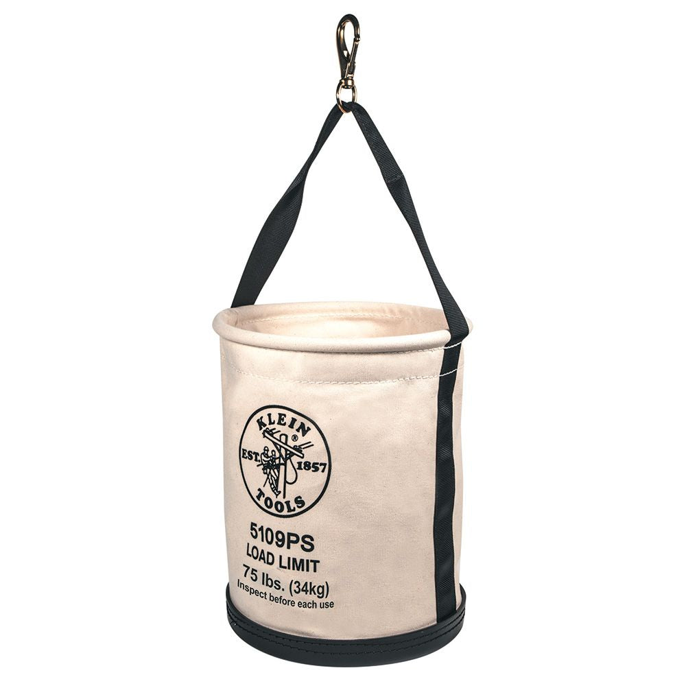 Klein Tools 5109PS | Canvas Bucket, Wide Straight-Wall with Pocket, Swivel Snap, 12-Inch