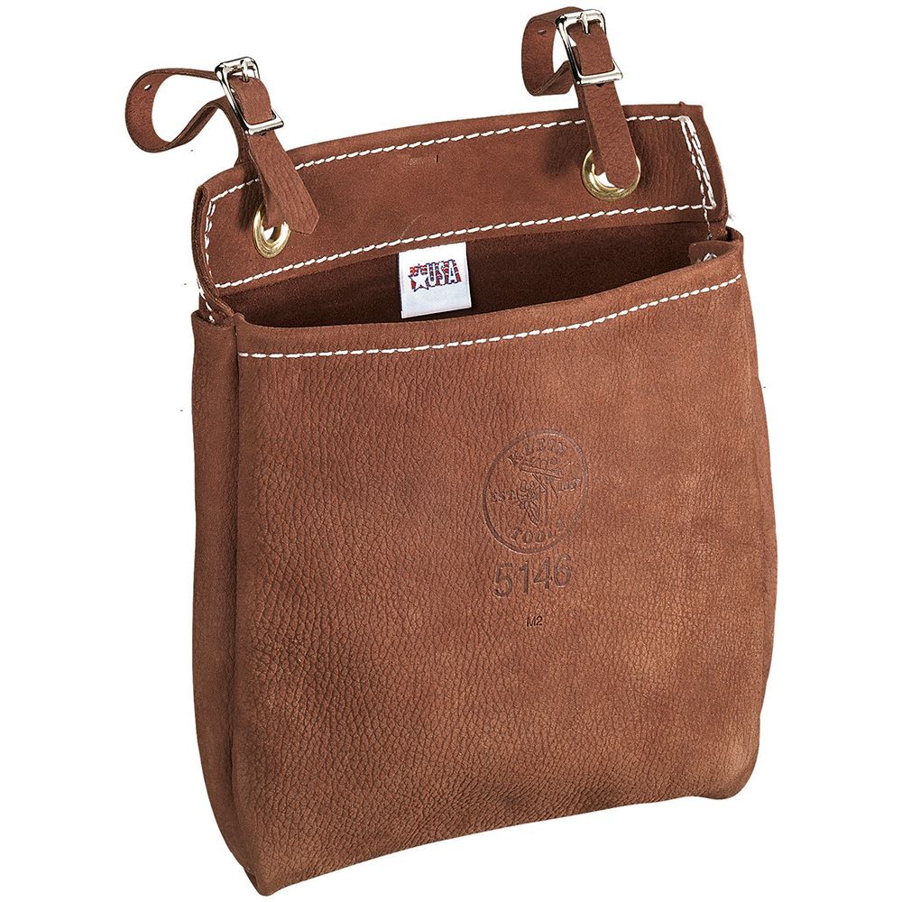 Klein Tools 5146 | Tool Bag, Leather All-Purpose Pouch with Belt Straps, 9 x 3 x 8-Inch