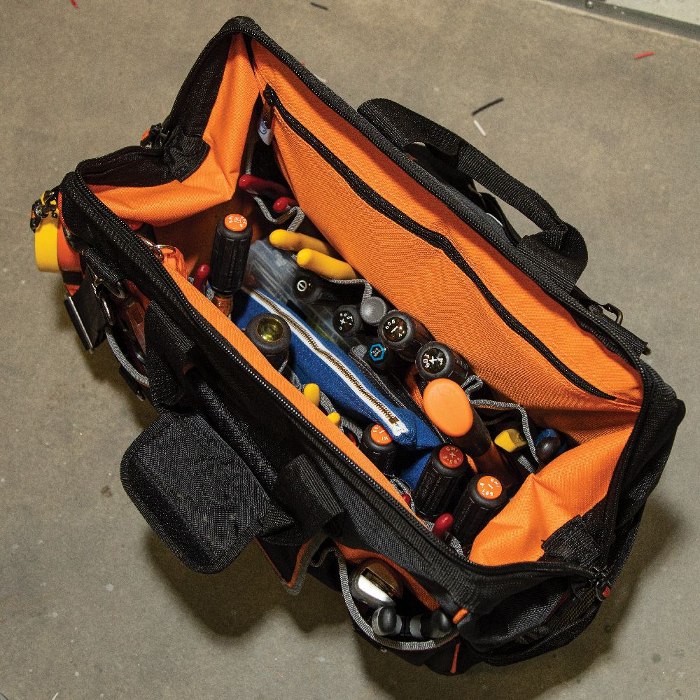 Klein Tools 55469 | Tool Bag, Tradesman Pro Wide-Open Tool Bag, 42 Pockets, 16-Inch