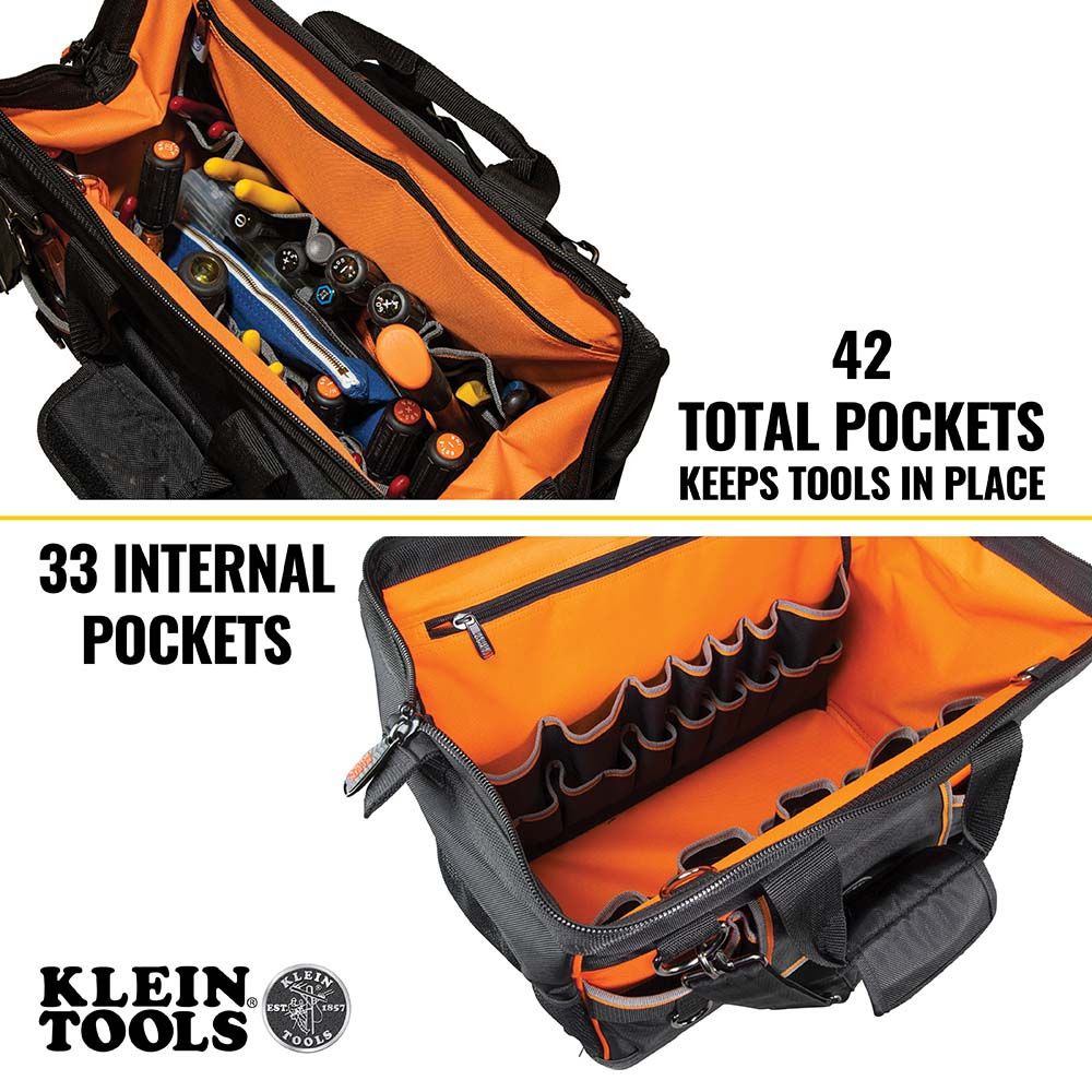 Klein Tools 55469 | Tool Bag, Tradesman Pro Wide-Open Tool Bag, 42 Pockets, 16-Inch