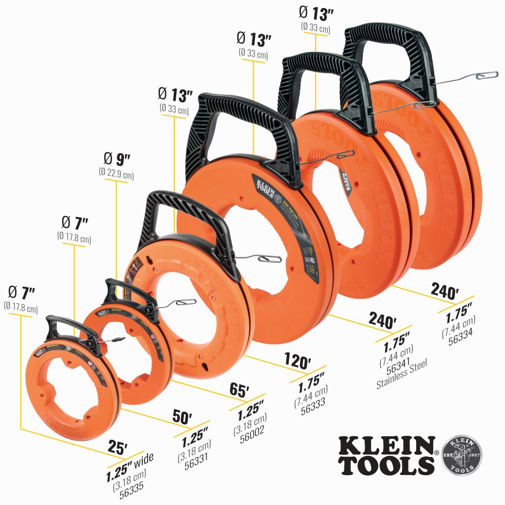 Klein Tools 56002 | 1/8-Inch Wide Steel Fish Tape 65-Feet