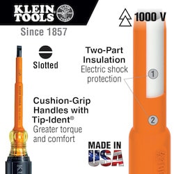 Klein Tools 602-8-INS | Insulated Screwdriver, 3/8-Inch Cabinet, 8-Inch