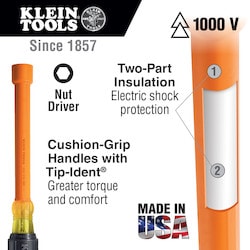Klein Tools 646-5/16-INS | 5/16-Inch Insulated Nut Driver with 6-Inch Shank