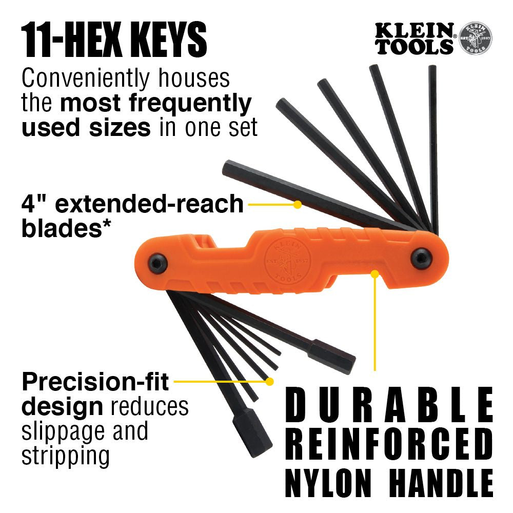 Klein Tools 70550 | Pro Folding Hex Key Set, 11-Key, SAE Sizes