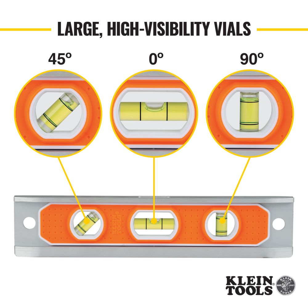 Klein Tools 935R | Aluminum Torpedo Level Rare-Earth Magnet, 9-Inch