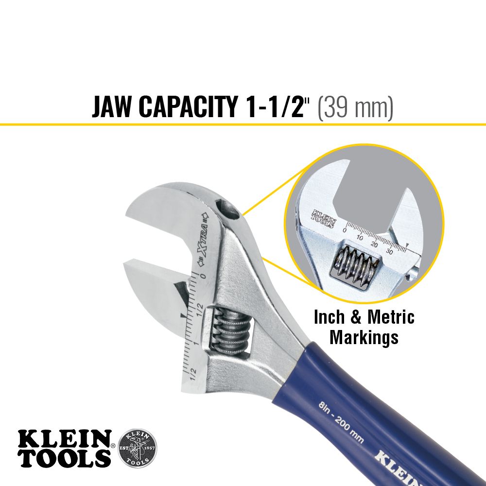 Klein Tools D509-8 | Adjustable Wrench, Extra-Wide Jaw, 8-Inch