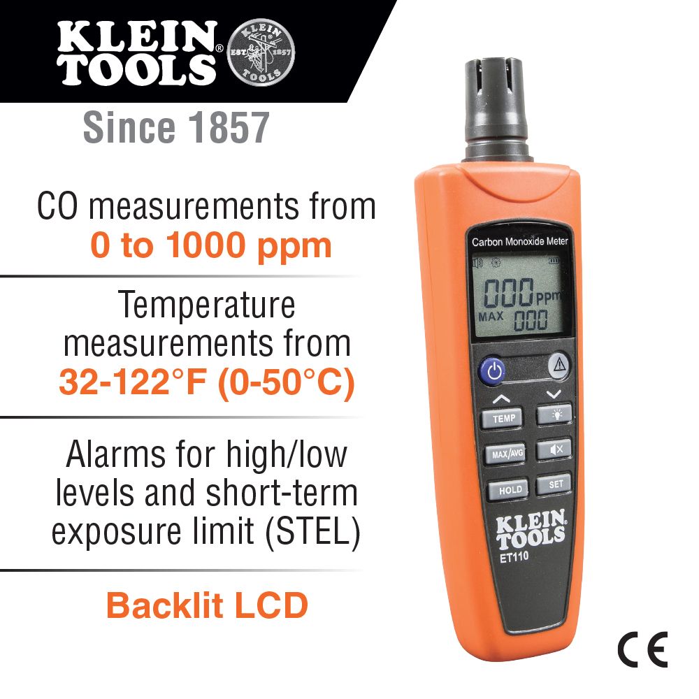Klein Tools ET110 | Carbon Monoxide Detector with Carry Pouch and Batteries