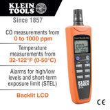 Klein Tools ET110 | Carbon Monoxide Detector with Carry Pouch and Batteries