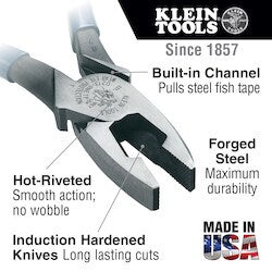 Klein Tools J213-9NETP | Side Cutting Pliers Fish Tape Pulling