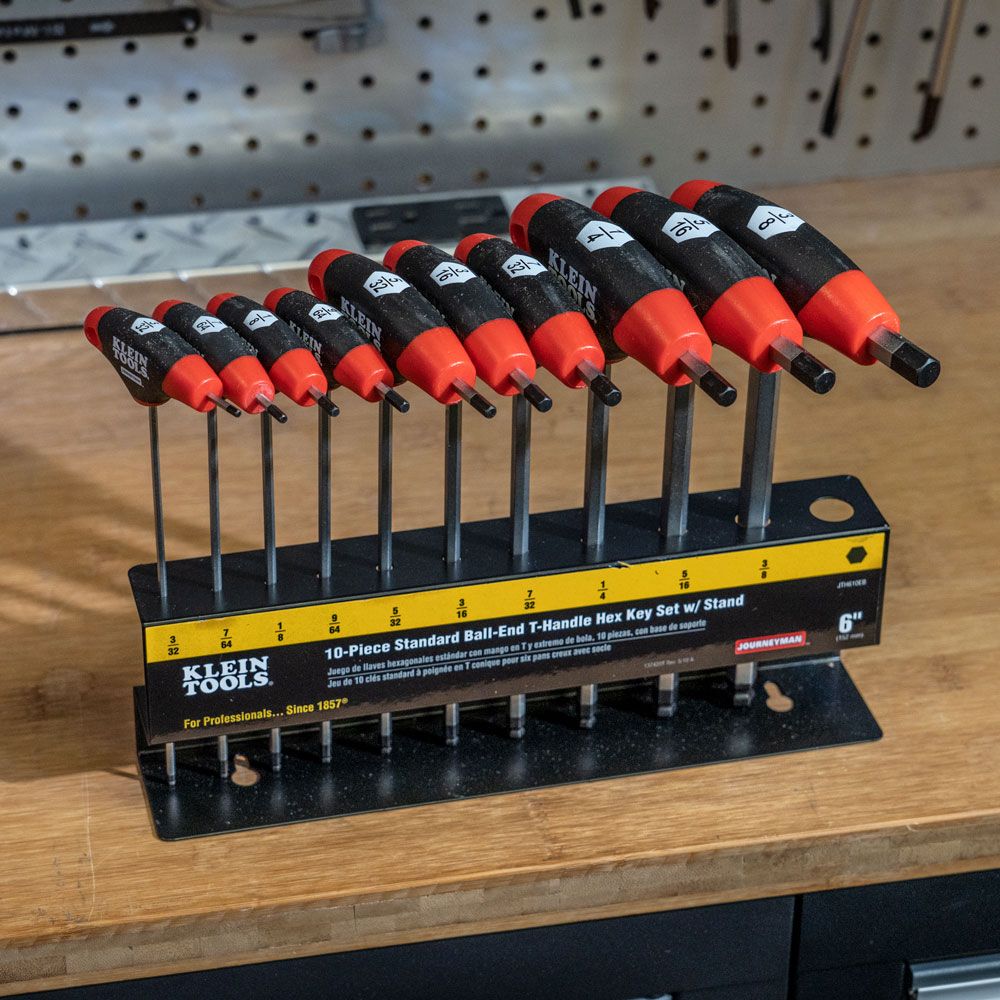 Klein Tools JTH610EB | Hex Key Set, SAE Ball-End T-Handle, 6-Inch, with Stand, 10-Piece