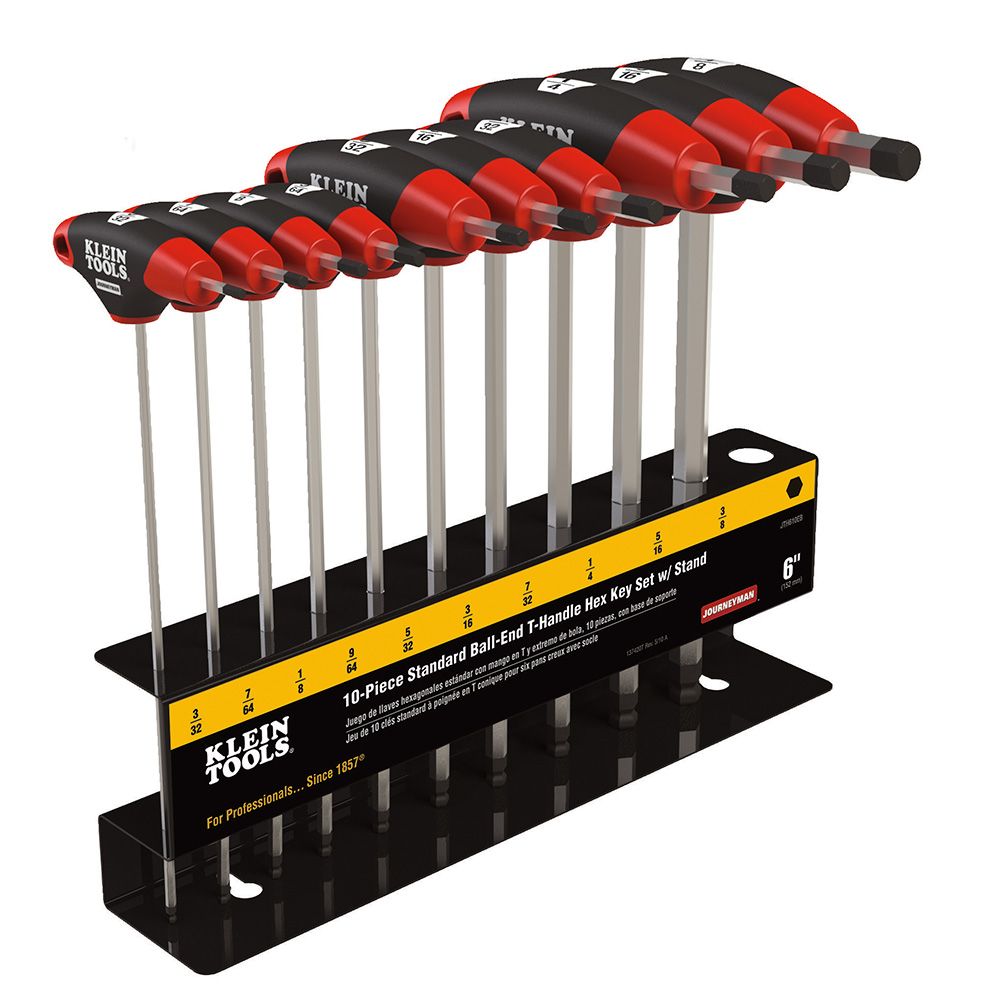Klein Tools JTH610EB | Hex Key Set, SAE Ball-End T-Handle, 6-Inch, with Stand, 10-Piece