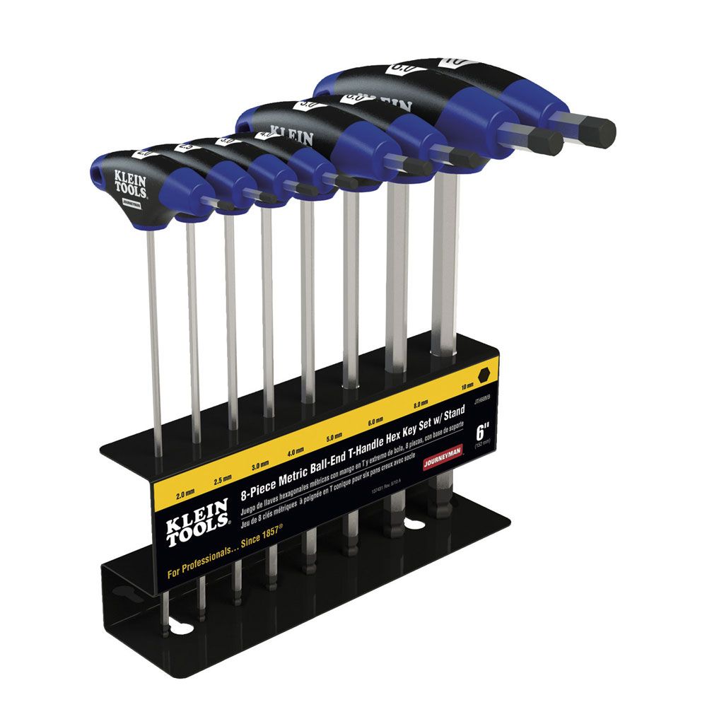 Klein Tools JTH68MB | Hex Kit Set, Metric, Ball End T-Handle, 6-Inch with Stand, 8-Piece