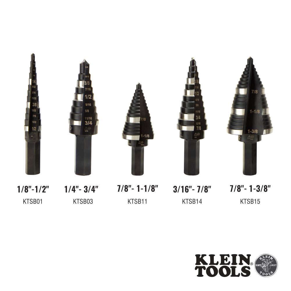 Klein Tools KTSB15 | Step Drill Bit 15 Double Fluted 7/8 to 1-3/8-Inch