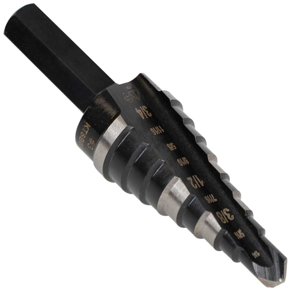 Klein Tools KTSB03 | Step Drill Bit Double Fluted 3, 1/4 to 3/4-Inch