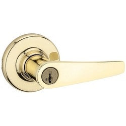 Kwikset 405DNL 3 6AL RCS K4 | Door Lever, Dorian, 6-Way Adjustable Latch, Round Corner Strike, Polished Brass