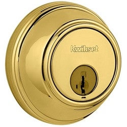 Kwikset 816 3 SMT RCL RCS | Door Deadbolt, Smartkey, Round Corner Strike, Single Cylinder, 3" Diameter, Polished Brass