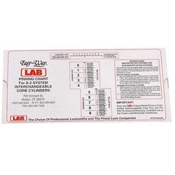 Lab Security Systems LSC001 | Interchangeable Core Lock Pin Slide Chart, for A2 System