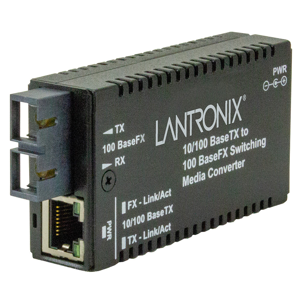 Lantronix M/EPSWFX02SCBR | 10/100Base-TX (RJ-45) [100 m/328 ft.] to 100Base-FX 1300nm multimode (SC) [2 km/1.2 mi.]