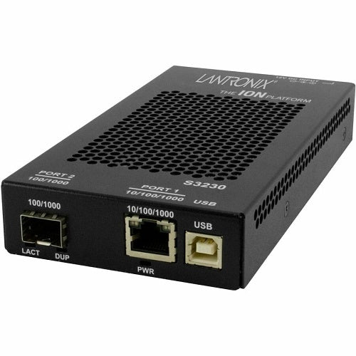 Lantronix S3231-1040-LA | S3231 Series Oam/ip-based Remotely Managed Network Interface Device, Port One: 10/100/1000base-t (rj45) [100 M/328 Ft], Port Two: (2) 100/1000base-x Sfp Slot (empty), La