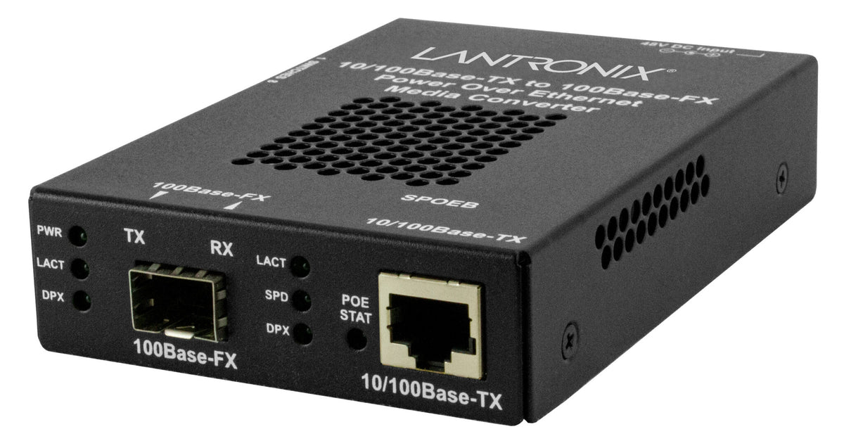 Lantronix SPOEB1040105NA | Stand-alone Fast Ethernet PoE Media Converter10/100Base-TX PoE PSE to 100Base-FX