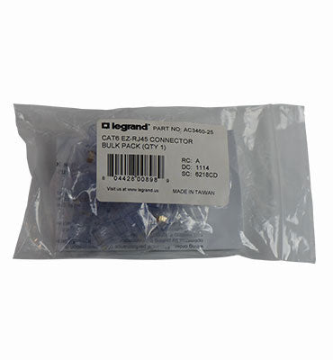 Legrand AC346025 | Cable Connector, RJ45, 0.46" Width x 0.885" Depth x 0.312" Height, High Impact Polycarbonate, Clear, 25 per Pack