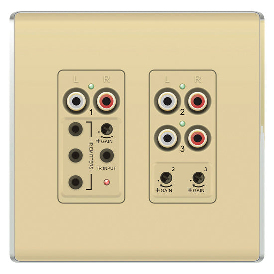 Legrand AU1011LA | Triple Source Input, Flush Mount, RJ45 Connector, 3.5 MM Stereo Audio Jack, 24 Volt DC, Light Almond, For Audio System