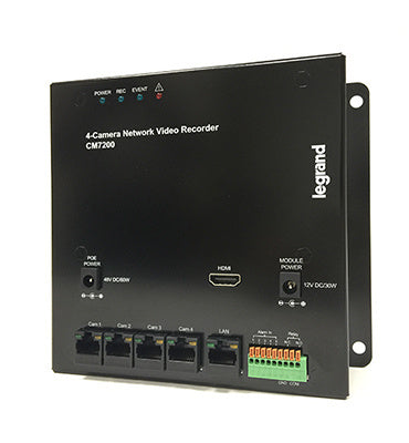 Legrand CM7120 | Network Video Recorder, 12 Volt AC, 30 Watt, 6" Width x 1.75" Depth x 6.5" Height, Metal/PCB, Black, For Camera