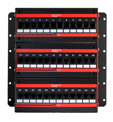 Legrand JP36845C5E | Jack Panel, 36-Port, (12) RJ45 Female Jack Receptacle, Cat 5E Cable, Wall Mount, 10.69" Width x 3.08" Depth x 3.46" Height, Black, With Stand-Off Leg
