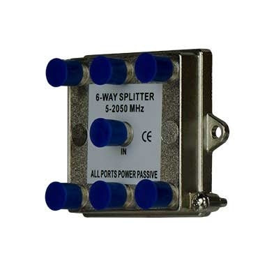 Legrand VM0206 | Coax Splitter, 6-Way, Low Voltage, 6-Port, Vertical, 2 Gigahertz, 3.43" Width x 1.14" Depth x 2.67" Height, Nickel Plated with Tin Sealed