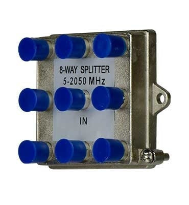 Legrand VM0208 | Coax Splitter, 8-Way, Low Voltage, 8-Port, Vertical, 2 Gigahertz, 2.39" Width x 1.15" Depth x 3.43" Height, Nickel Plated with Tin Sealed