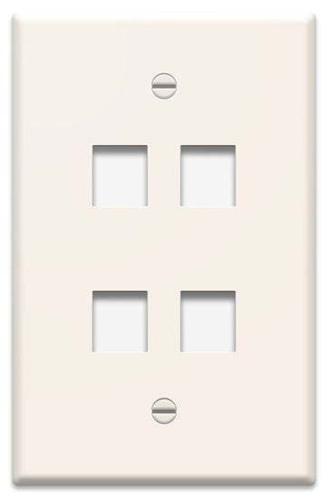 Legrand WP3304LA | Keystone Wallplate, Oversized, 1-Gang, 4-Port, 3.11" Width x 0.22" Depth x 4.87" Height, High Impact Flame-Retardant Plastic, Light Almond