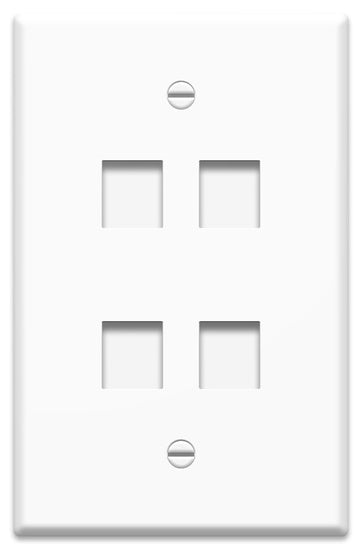 Legrand WP3304WH | Keystone Wallplate, Oversized, 1-Gang, 4-Port, 3.11" Width x 0.22" Depth x 4.87" Height, High Impact Flame-Retardant Plastic, White