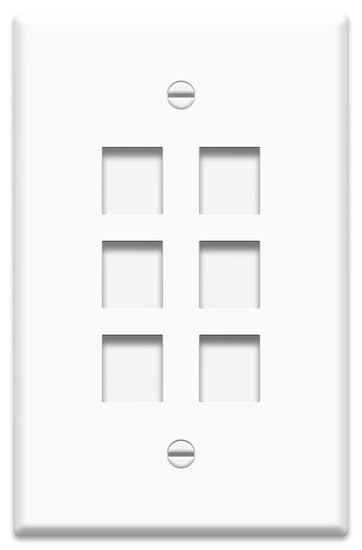 Legrand WP3306WH | Keystone Wallplate, Oversized, 1-Gang, 6-Port, 3.11" Width x 0.22" Depth x 4.87" Height, High Impact Flame-Retardant Plastic, White